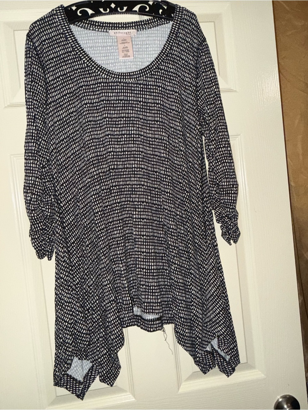 Philosophy Black and White Scoop Neck Handkerchief Hem Tunic